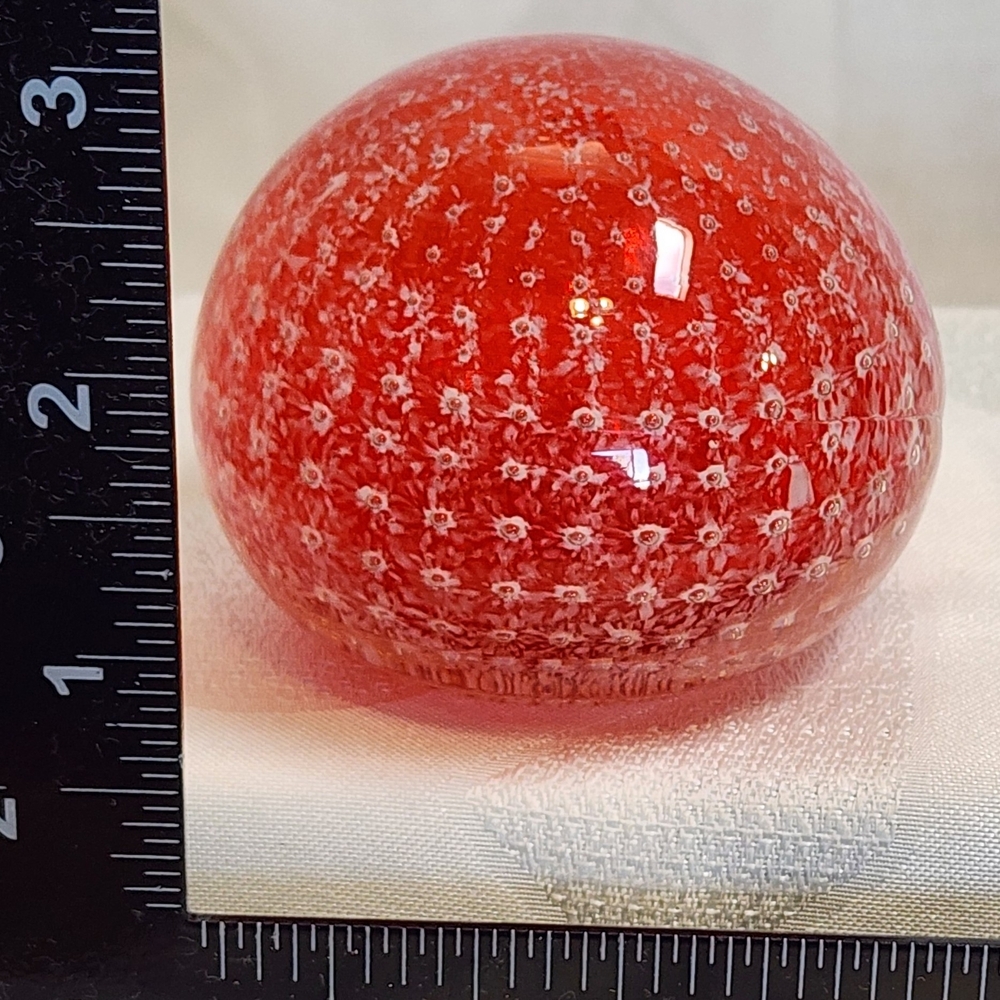 Vintage Red Art Glass Paperweight – Controlled Bubble Design, Hand Blown - Picture 11 of 11